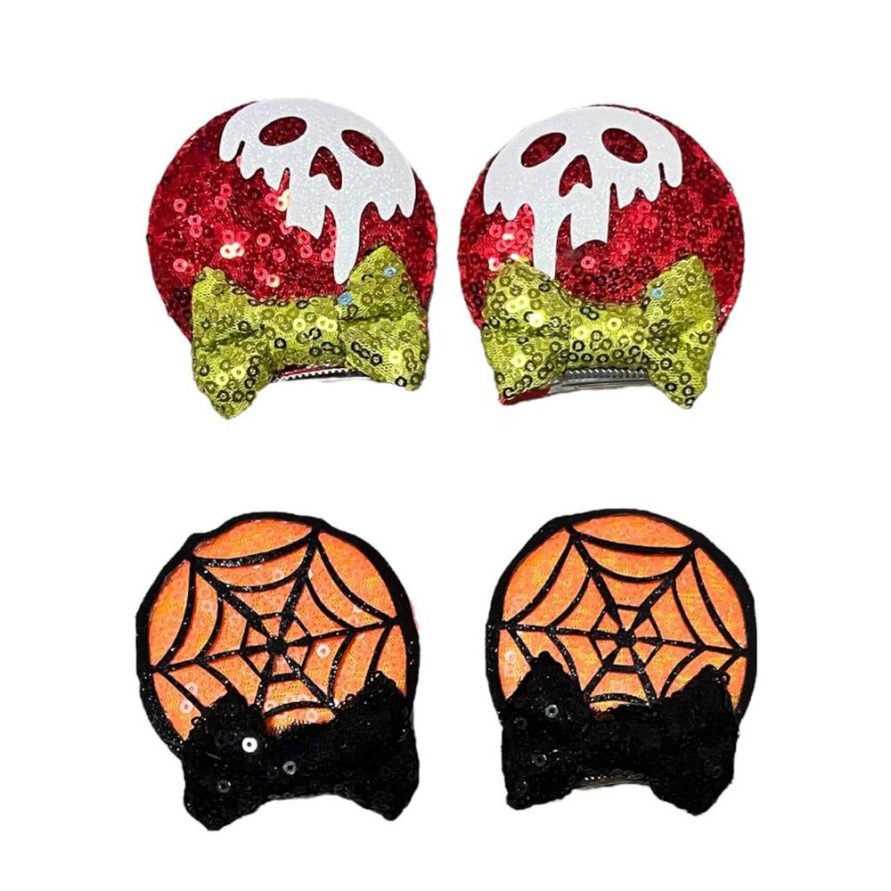 New Handmade Disney Inspired Spooky Mouse Ear Hair Clips Poison Apple Spider Web